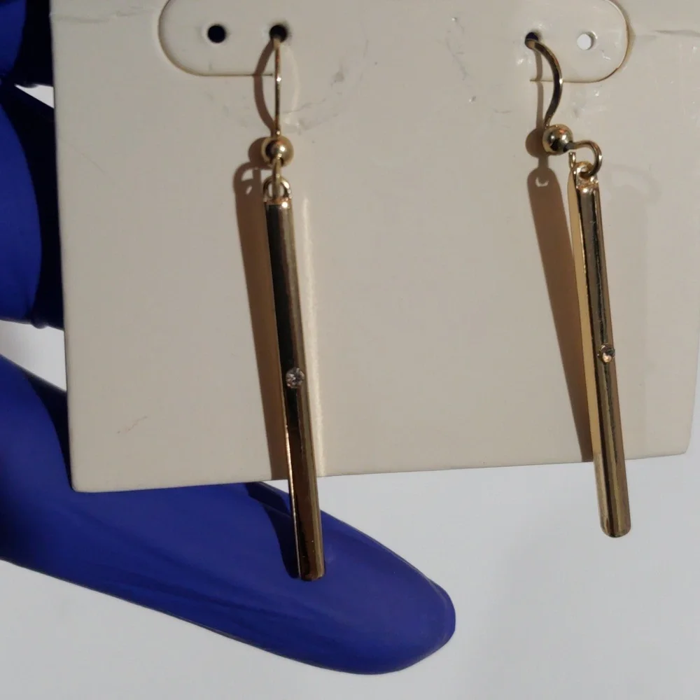 Gold Bar Crystal Drop Earrings – Sleek Vertical Dangles - Women Fashion Jewelry